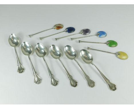 SILVER SPOONS. A set of Peruvian silver coffee spoons, stamped Industria Peruana 925 Camusso. Also, a set of six seal top dem