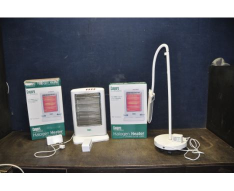 TWO COOPERS HALOGEN HEATERS (one brand new sealed in box) and a 'The Daylight Company' work light (both PAT pass and working)
