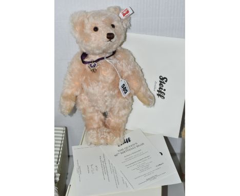 A BOXED LIMITED EDITION STEIFF 'THE QUEEN'S 90TH BIRTHDAY' TEDDY BEAR, a Danbury Mint exclusive, jointed with pale pink mohai