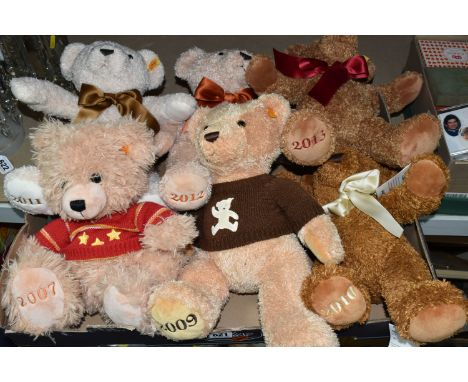 ONE BOX OF SIX STEIFF 'COSY YEAR' BEARS, comprising 2007, 2009, 2010, 2011, 2012, 2013, plush bears, all with swing tags, ear