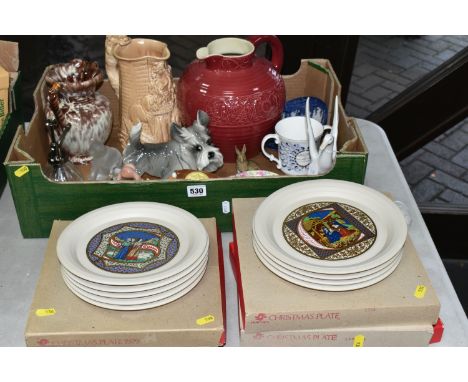 ONE BOX OF CERAMICS AND COLLECTOR'S PLATES, to include a Nao swan figurine, a Hornsea planter 233, a Reijmyre crystal Polar B