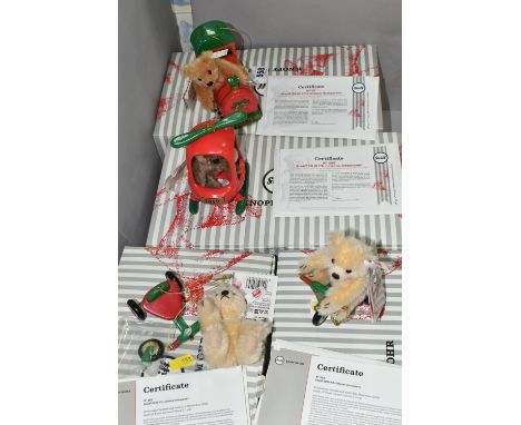 FOUR BOXED LIMITED EDITION STEIFF CHRISTMAS ORNAMENTS, comprising two 2018 Bear with tricycle No.262 and No.482- 690693, both