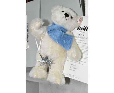 A BOXED LIMITED EDITION STEIFF- KASPER 'THE WINTER SWAROVSKI BEAR', exclusive to Danbury Mint, 1631/3000, height 26cm, white 