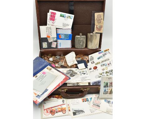 A REMPLOY LARGE BRIEFCASE WITH MIXED COINAGE, to include a small parcel of mixed silver coins, and assorted First Day Covers 