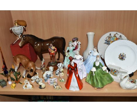 A GROUP OF CERAMIC FIGURES, ETC, to include a Beswick Arab 'Bahrain' model no 1771 (both ears chipped, one repaired), Coalpor