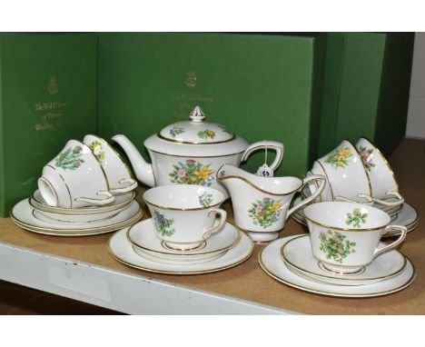 BOXED ROYAL WORCESTER L'ATELIER ART EDITIONS 'THE WILD FLOWERS OF BRITAIN WEDDING TEA SET', to celebrate the wedding of Charl