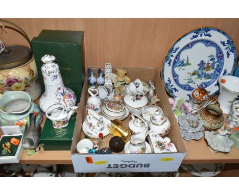 A COLLECTION OF CERAMICS, ORNAMENTS, SWAROVSKI CRYSTAL AND METALWARE, to include a small Doulton Lambeth vase with gilt conce