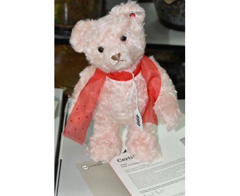 A BOXED LIMITED EDITION STEIFF - ROSIE 'THE SUMMER SWAROVSKI BEAR',  pale pink mohair, 402/3000, height 26cm, white ear label