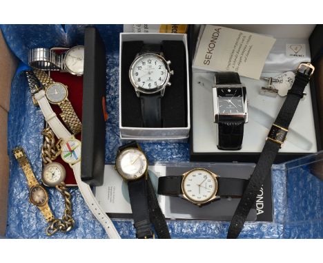 A SELECTION OF LADIES AND GENTS WRISTWATCHES, to include a gents manual wind 'Lanco' stainless steel wristwatch, a gents gold