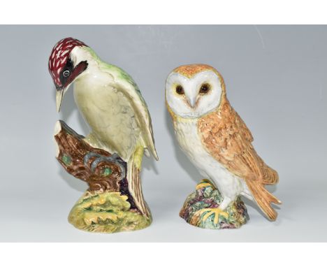 TWO LARGE BESWICK BIRDS, comprising a Green Woodpecker model no 1218B - second version, height 21.5cm and a Barn Owl model no