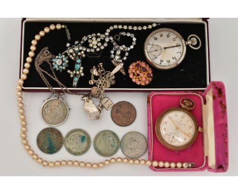 ASSORTED JEWELLERY, to include a white metal charm bracelet with charms, fitted with a spring clasp, some charms stamped 'Sil