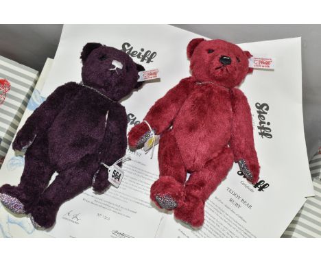 TWO BOXED LIMITED EDITION STEIFF TEDDY BEARS, comprising Teddy Bear Ruby, jointed with red silk and cotton 'fur', wearing a r