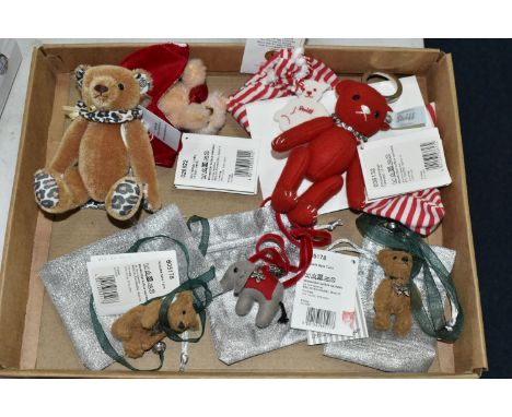 ONE TRAY OF MINIATURE STEIFF BEARS, six bears comprising 028922 Mini Teddy Bear 'Lovely', cream mohair in a red velvet pouch,