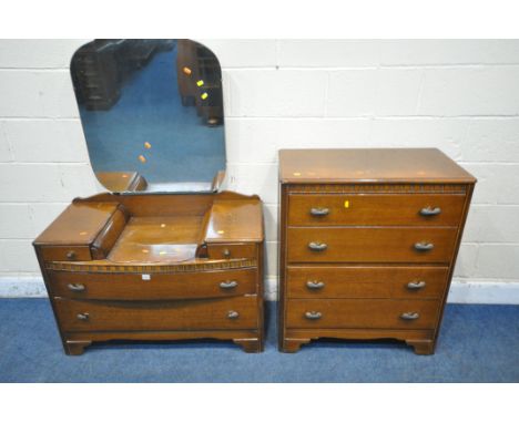 A LEBUS 20TH CENTURY OAK DRESSING CHEST, with a single mirror, two swinging drawers and two long drawers, width 100cm x depth