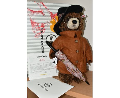 A BOXED STEIFF AUNT LUCY BEAR, No.928, made of brown tipped mohair, height 38cm, limited edition of 1,500 bears, white ear la