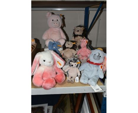 A GROUP OF STEIFF 'SOFT CUDDLY FRIENDS', comprising Hedgy Hedgehog 20 no 069079, Dumbo 30 024559, Starlet Hare 30 no 080531, 