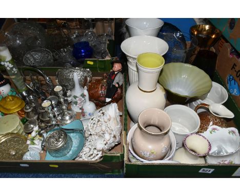 SEVEN BOXES AND LOOSE CERAMICS, GLASS, METAL WARE AND SUNDRY ITEMS, to include a Wedgwood Embossed Queen's Ware vase, height 