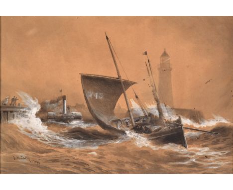 JOSEPH WILLIAM CAREY
Rough Seas
Watercolour and oil on paper
Signed and dated 1896
52 x 36cm Condition Report: Some foxing an
