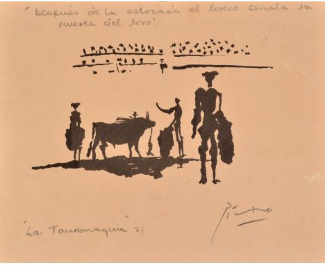 Attrib. Pablo Picasso
La Tauromaquia 21
Print/Copie D'epreuve
Bears signature and inscribed to the back
Dated 1957
24 x 20cm 