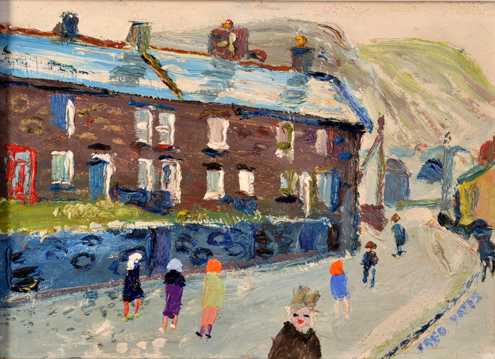 FRED YATES Winter Walk, Blaenau Ffestiniog Oil on canvas Signed Inscribed to the back 21 x 30cm