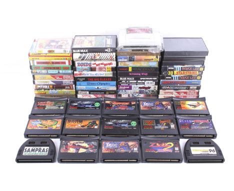 A collection of retro video games. For the Atari Jaguar, Commodore 64 and others noting Zoids, Wolfenstein 3D etc, some boxed