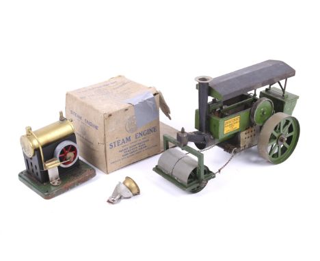 Two Live Steam engines. Comprising one Butcher Traction Engine in green with black trim and a Junior 1530 steam engine, boxed