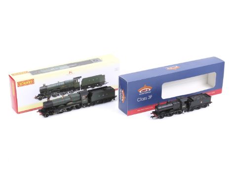 Two OO gauge steam locomotives and tenders. Comprising one Bachmann BR 0-6-0 Class 3F 43257 and one Hornby GWR 4-6-0 Castle c