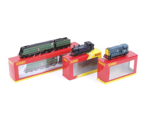 Three Hornby OO gauge locomotives. Comprising one BR 4-6-2 West Country Class 'Torrington' 34031 DCC, one S&JDR 0-6-0 tank en
