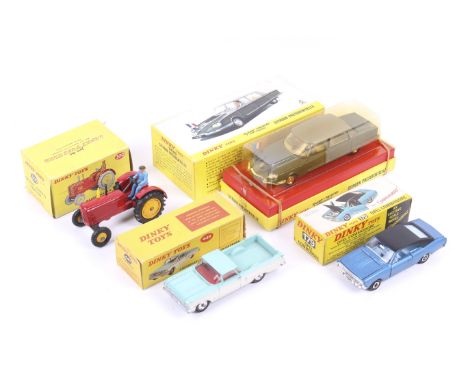 A collection of four Dinky diecast cars. Comprising one Massey Harris tractor no. 340, one Citroen Presidentielle no. 1435, o