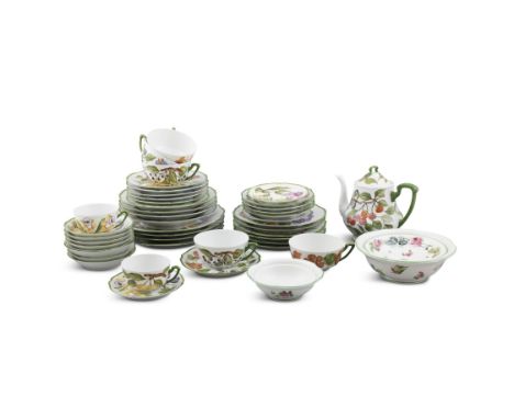 A MODERN LIMOGES HAND PAINTED CHINA PART SERVICE‘Botanique’ pattern for Thomas Goode, London comprising four dinner plates, f