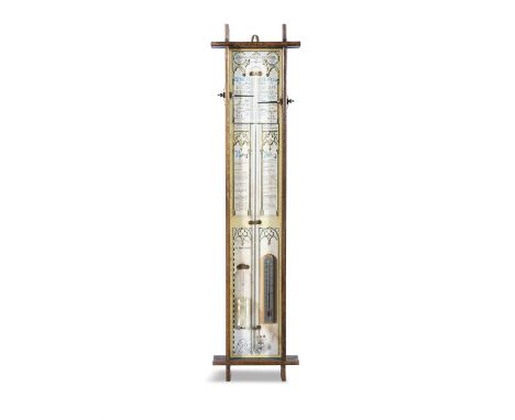 AN OAK CASED ADMIRAL FITZROY BAROMETER19th century, the rectangular glazed case with central mercury barometer tube, flanked 