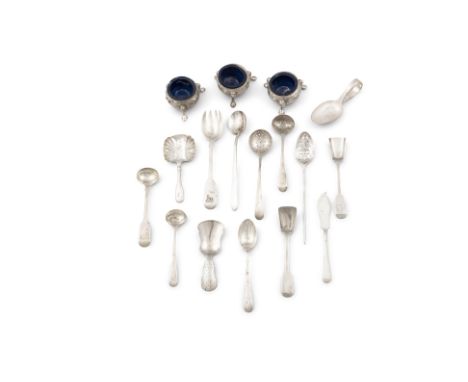 A SET OF THREE VICTORIAN SILVER CIRCULAR SALTSLondon 1866, maker's mark RH,  with blue liners and with repousse decoration, r