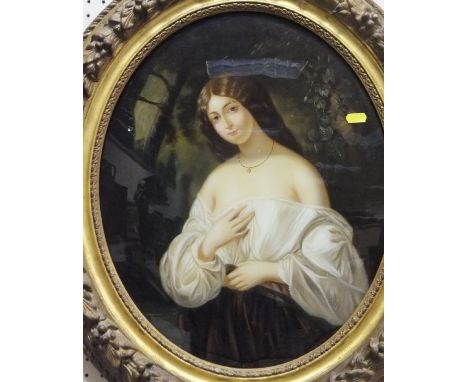 19TH CENTURY FRENCH SCHOOL "Lady Etaile du matin", a half length portrait study, oil on canvas laid on glass, oval, unsigned,