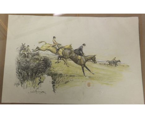 A box containing a selection of various modern racing prints, together with JOHN WARD "Venice", pastel, inscribed verso, etc 