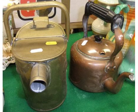 A pair of Jerusalem Iznic style vases, copper water jug with Art Nouveau decoration by J S & S, a copper kettle, together wit