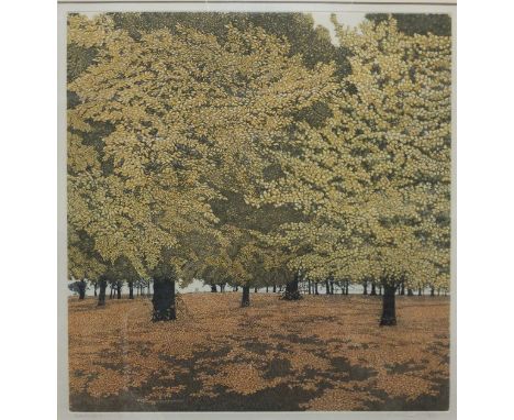GREENWOOD "Autumn Park, aquatint of Richmond Park, No'd. 182/200, signed and titled in pencil to mount, together with two fur