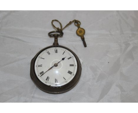 A George III silver pair cased watch, the white enamel dial set with Roman numerals, by J Pilkington, Woolwich, London, 1799 