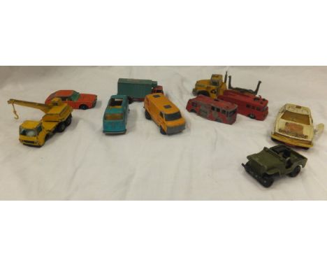 Two boxes containing a large selection of toy cars, lorries, etc, to include Matchbox, Solido, etc