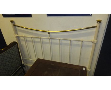A modern cream painted and brass double bed frame CONDITION REPORTS No base. No slats. Some light scratches throughout, some 