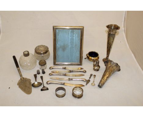 A quantity of various silver and plated and wares to include a Victorian open salt, two embossed trumpet shaped vases (A/F), 