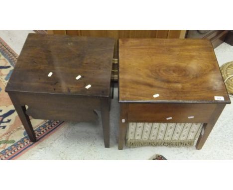 A mahogany commode converted to a work box, together with a further mahogany commode