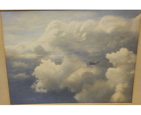 A G BRADDYLL "Cumulus and Alto Cumulus - Notes made at 14,000 feet...", a study of a First World War bi-plane, watercolour he