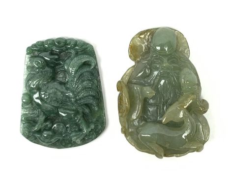 A jade pendant carved with a phoenix, H5cm, with certificate, together with a green hardstone example carved as a buddha and 