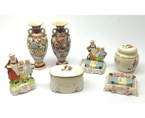 Five Yardley English Lavender Soap promotional ceramic items comprising three soap dishes, two mounted with a family of laven