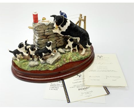 A limited edition Border Fine Arts figure group, Collies' Picnic, model no B1090, by Anne Wall, 173/750, on wooden base, figu