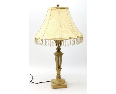 An antique style composite cream table lamp, with cream beaded shade, overall H67.5cm.  - Condition Report 