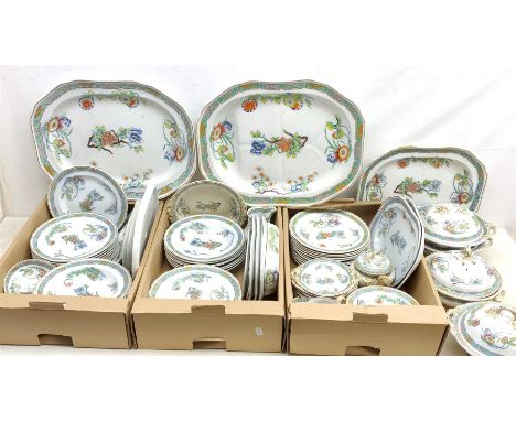 A matched Copeland Spode dinner service, decorated in a chinoiserie style pattern, to include eighteen dinner plates, seven d