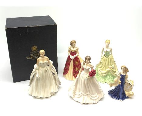 A group of five Royal Worcester figurines, comprising limited edition Grace Kelly 911/12500, Anniversary Figurine of the Year