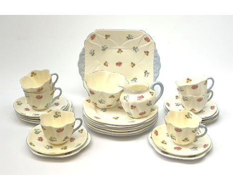 A Shelley part tea set, decorated with pansies, roses and forget-me-nots, pattern 13424, comprising six teacups and six sauce