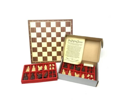 Handcrafted chess set based on the walrus ivory carved pieces found on the Isle of Lewis, Scotland in its original box  - Con